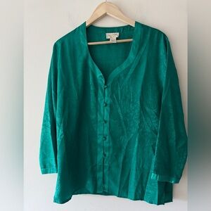 Victoria's Secret Gold Label Vintage Green Patterned 100% Silk Night Shirt